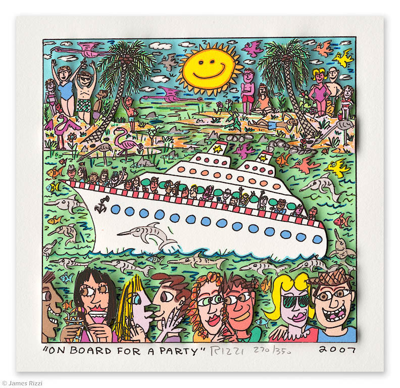 James Rizzi - ON BOARD FOR A PARTY - inkl. Einrahmung